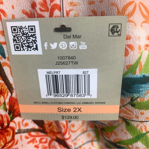 New John Mark Embroidered V-Neck 3/4 Sleeve Tunic Boho Western Top 2X Bird Print - Picture 9 of 16